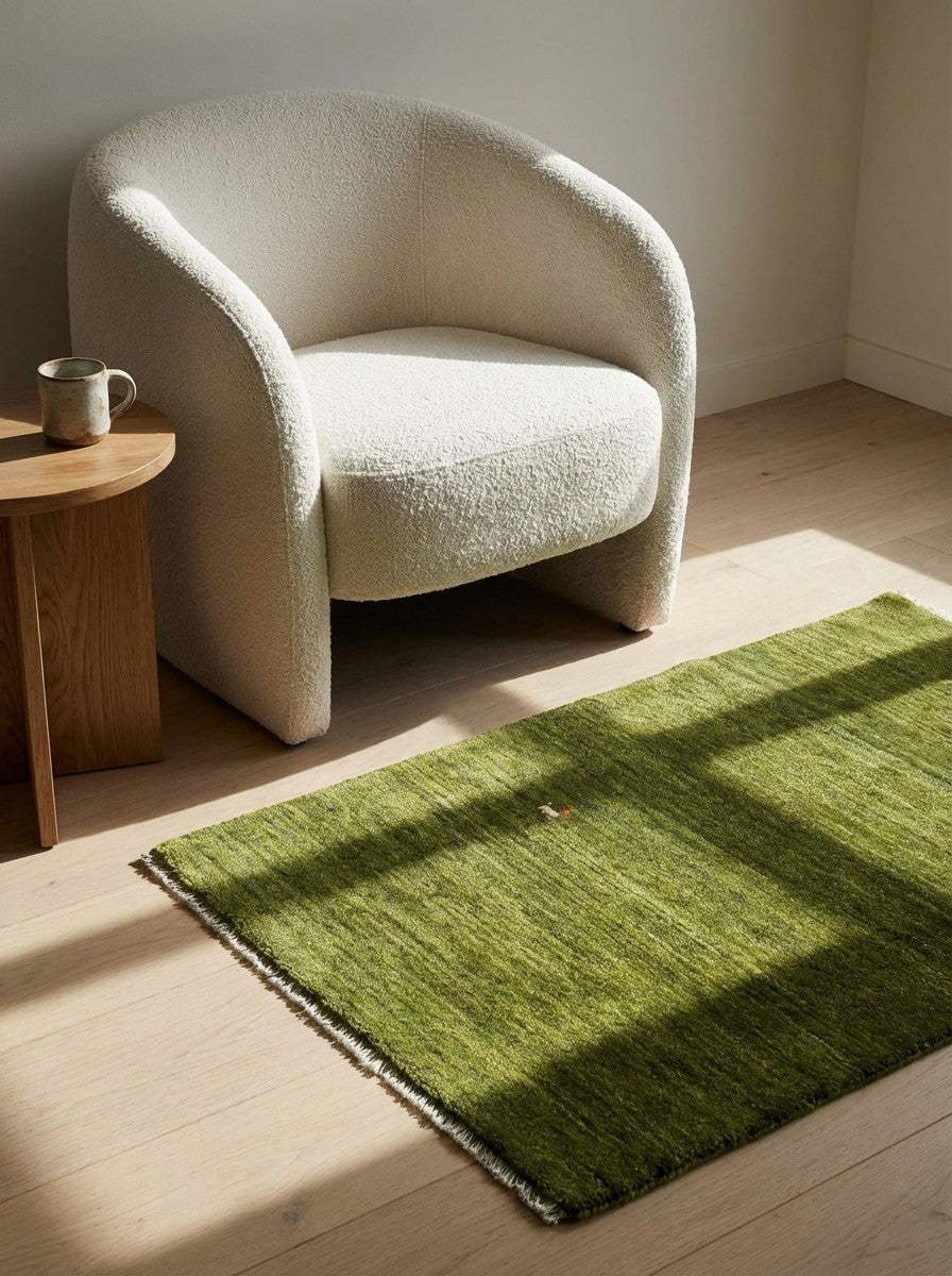 Gabbeh — Hand-knotted, 85x115 cm, Green, 100% Virgin Wool | Detail view