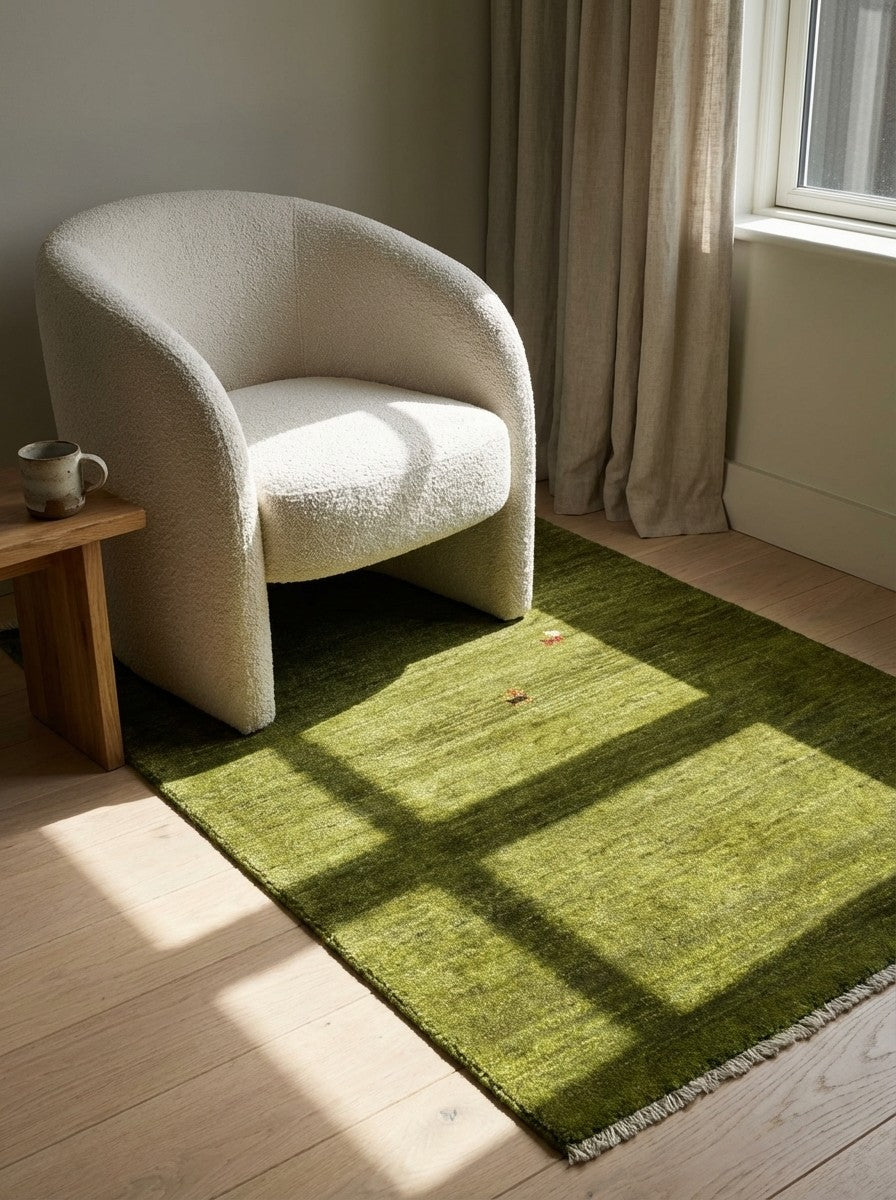 Gabbeh — Hand-knotted, 84x120 cm, Green, 100% Virgin Wool | Detail view