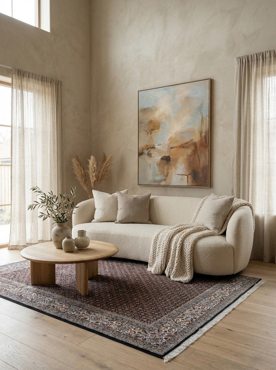 Moud Mahi — Handgefertigt, 240x166 cm, Beige, 100% Virgin Wool | Detail view