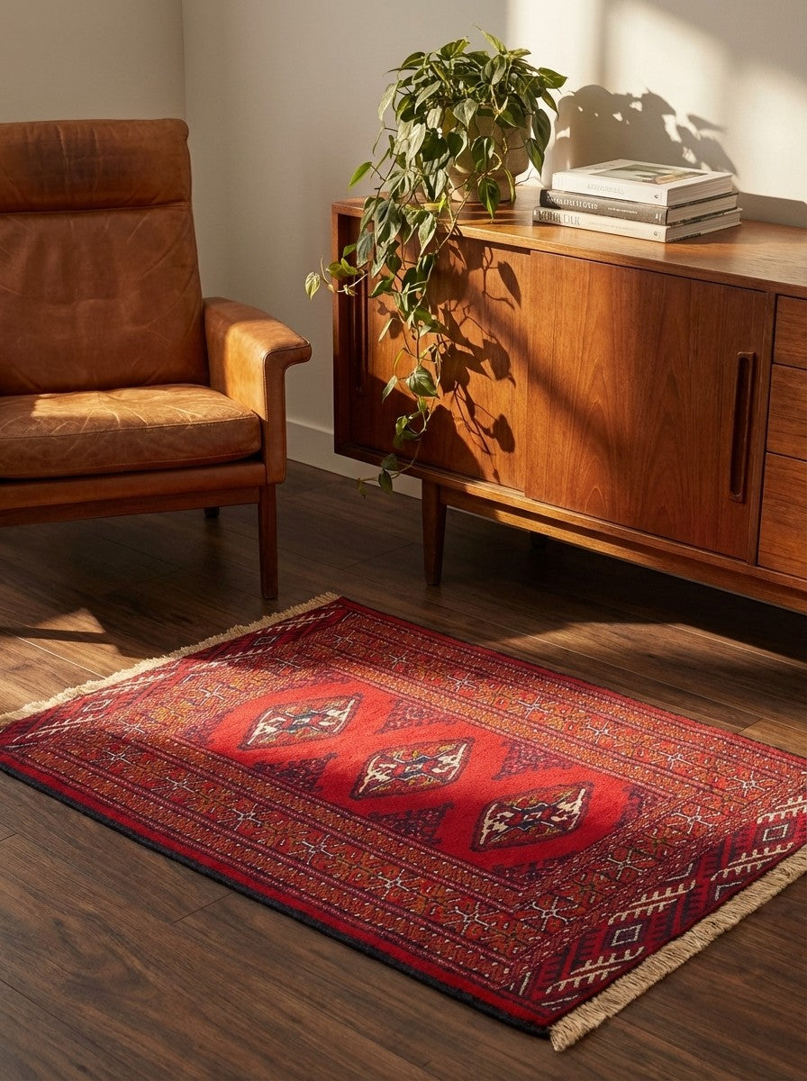 Belutch — Hand-knotted, 68x94 cm, Red, 100% Virgin Wool | Back view