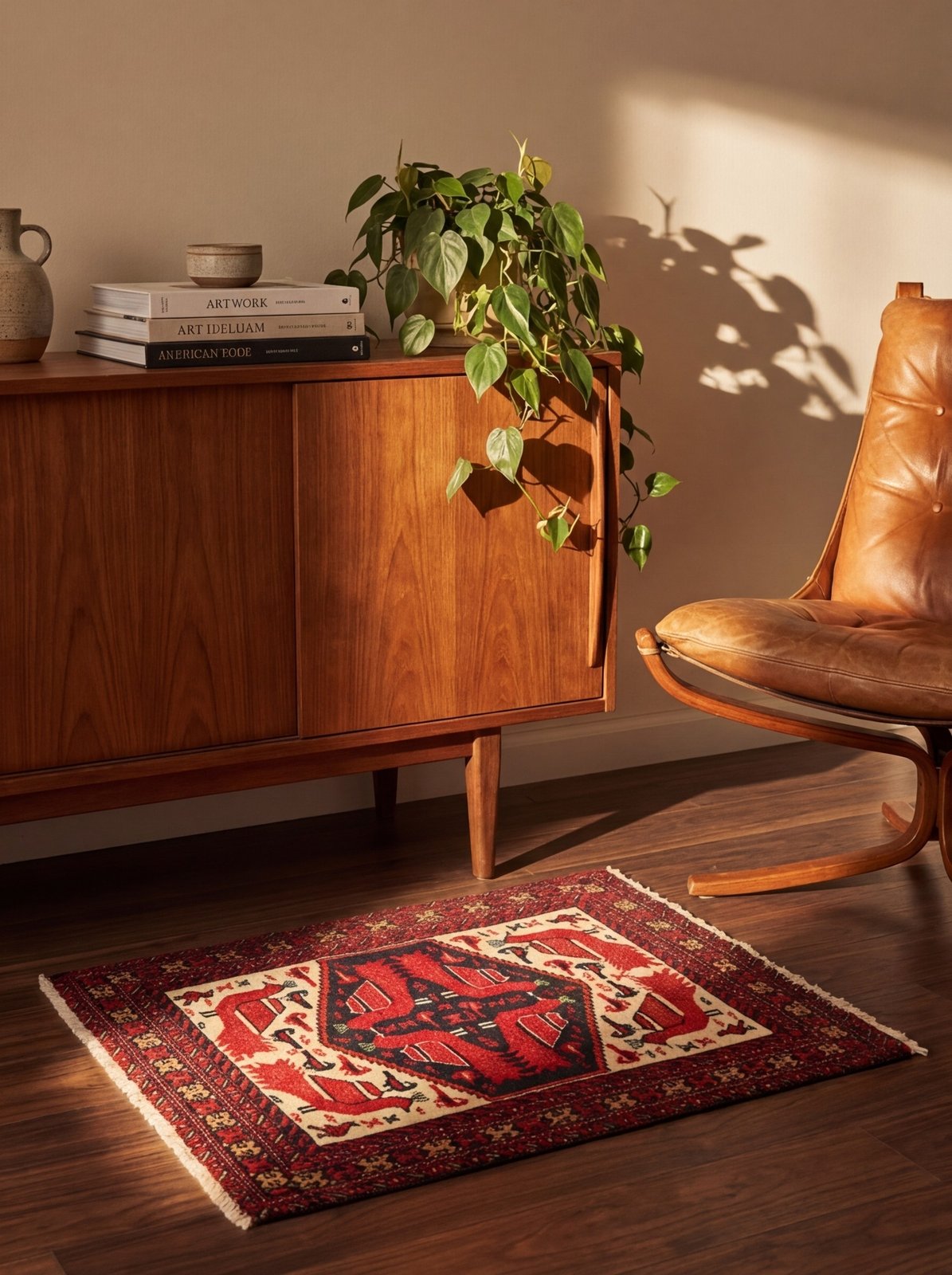 Belutch — Hand-knotted, 71x79 cm, Beige, 100% Virgin Wool | Back view