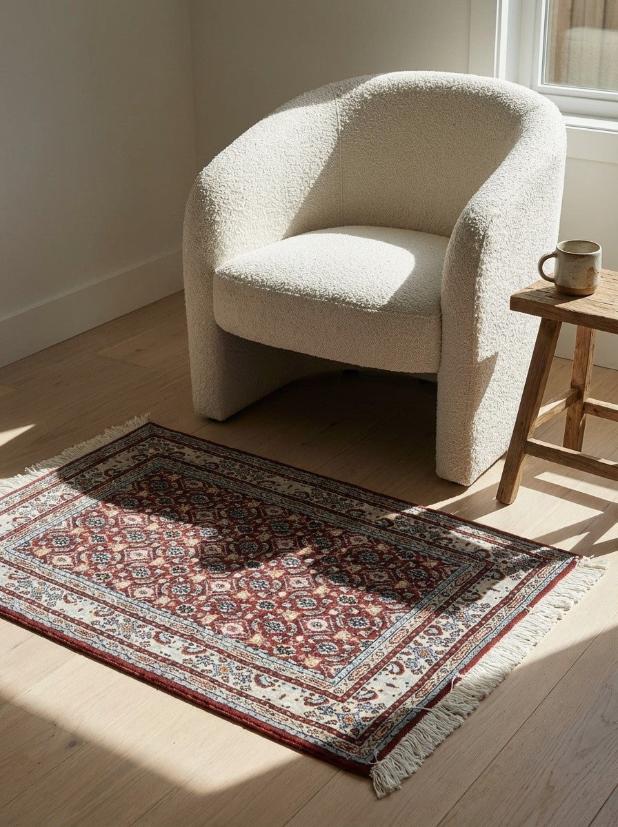 Moud Mahi — Hand-knotted, 58x92 cm, Red, 100% Virgin Wool | Detail view