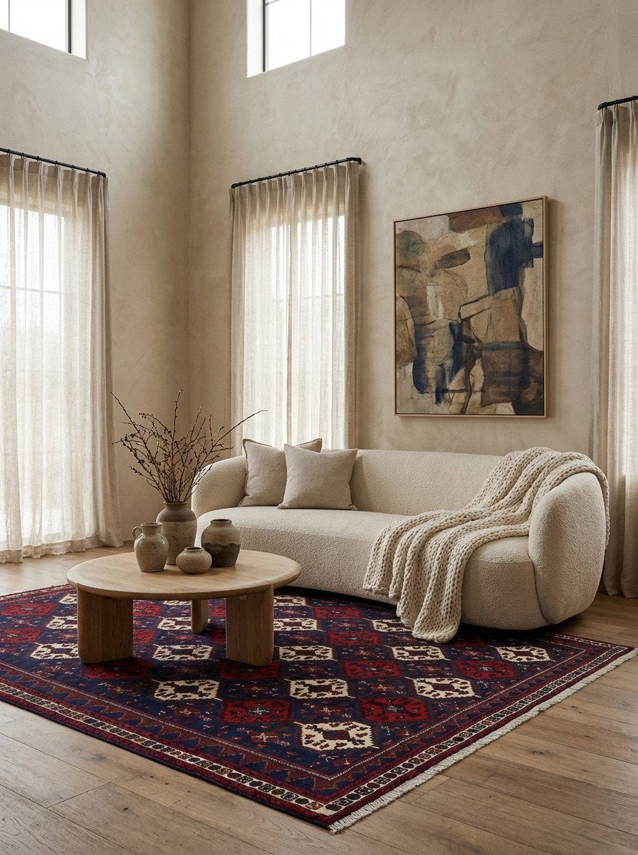 Afshar — Handgefertigt, 239x174 cm, Beige, 100% Virgin Wool | Detail view