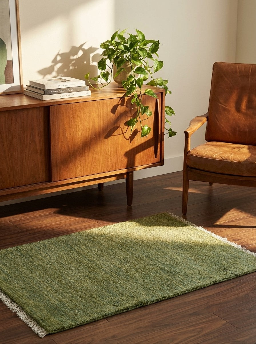 Gabbeh — Hand-knotted, 61x85 cm, Green, 100% Virgin Wool | Back view