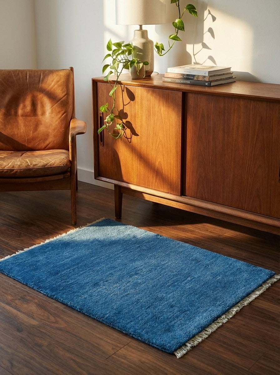 Gabbeh — Hand-knotted, 64x90 cm, Blue, 100% Virgin Wool | Back view