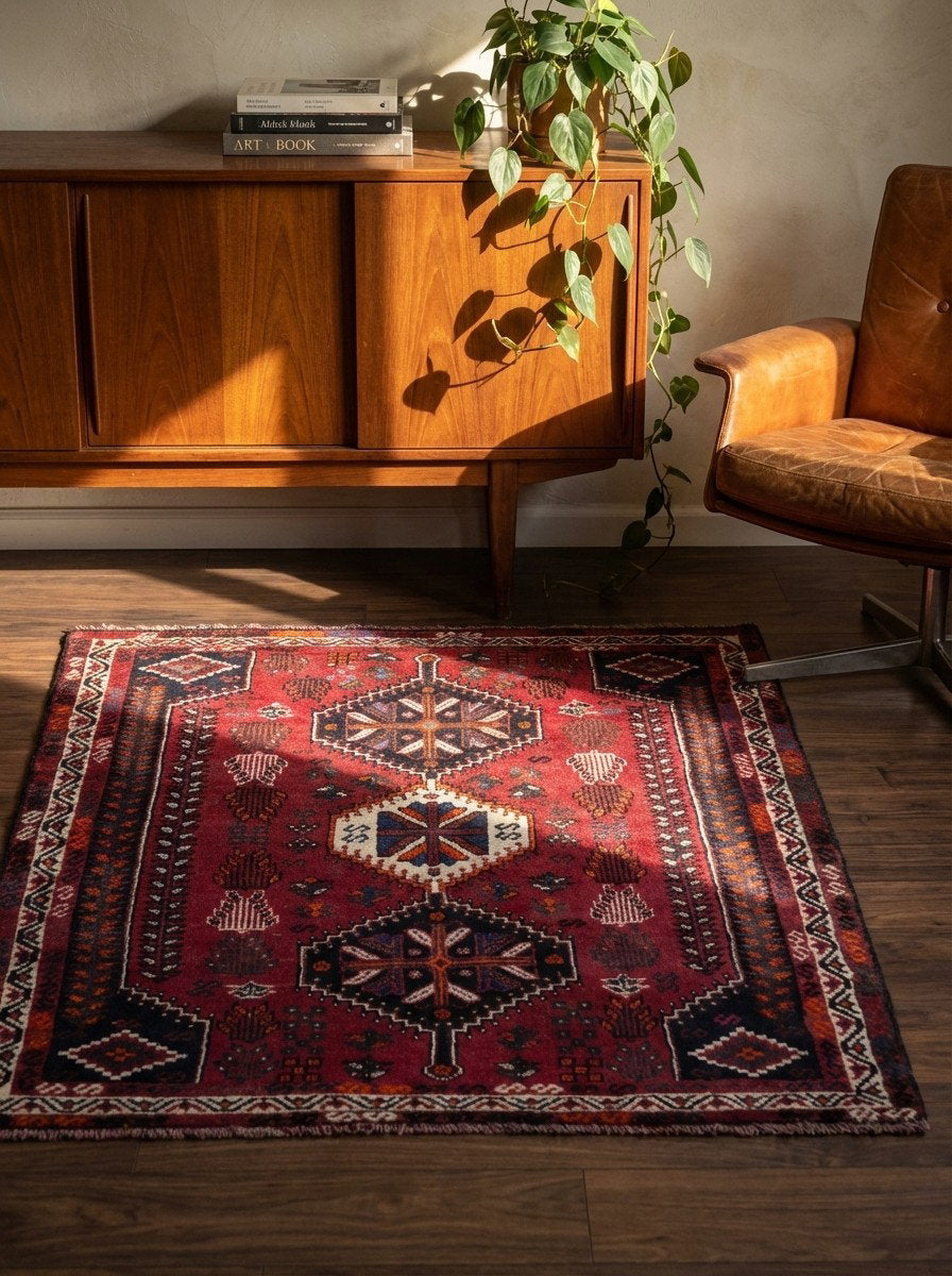 Gashgai — Handgefertigt, 162x117 cm, Beige, 100% Virgin Wool | Back view