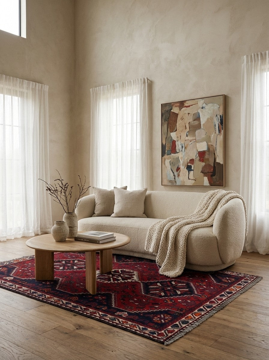 Gashgai — Hand-knotted, 126x172 cm, Red, 100% Virgin Wool | Detail view