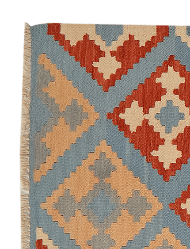 Kelim Gashgai — Handmade, 77x284 cm, Blue, 100% Virgin Wool | View 3
