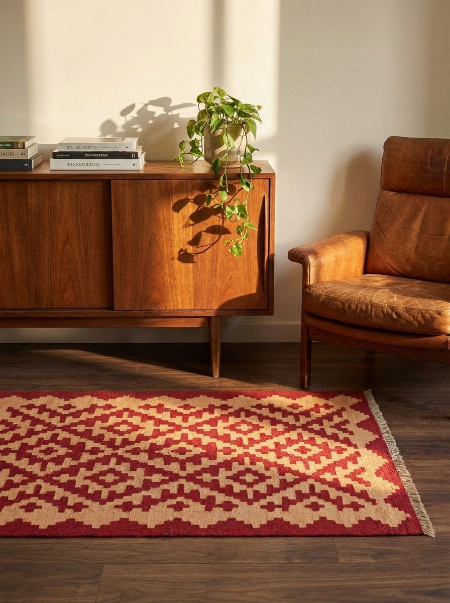 Kelim Gashgai — Handgefertigt, 122x84 cm, Bunt, 100% Virgin Wool | Back view