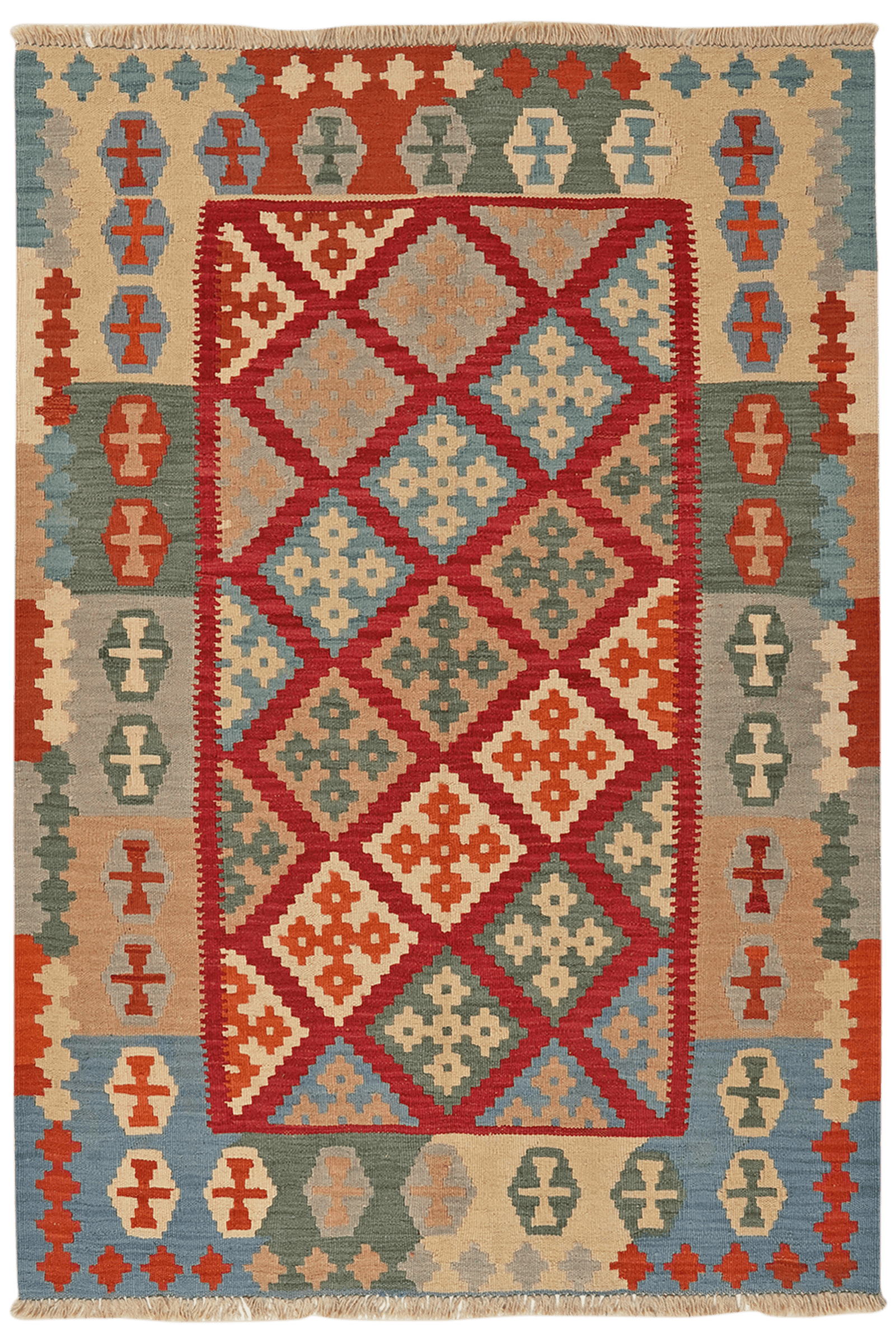 Kelim Gashgai — Handmade, 123x178 cm, Red, 100% Virgin Wool | Main view