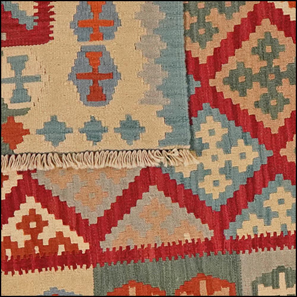 Kelim Gashgai — Handmade, 123x178 cm, Red, 100% Virgin Wool | View 6