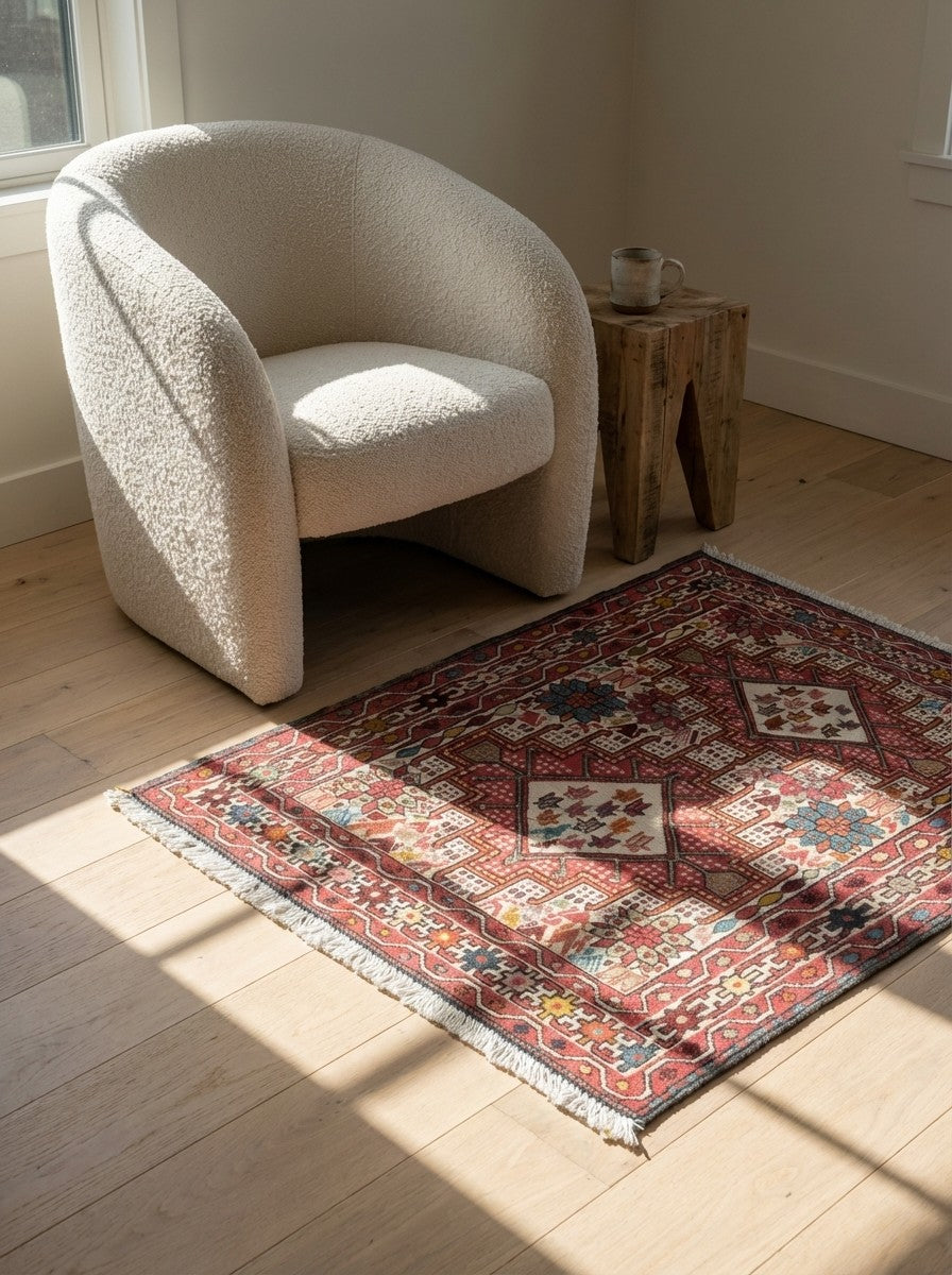 Sumak Shahsavan — Handmade, 81x93 cm, Beige, 100% Virgin Wool | Detail view