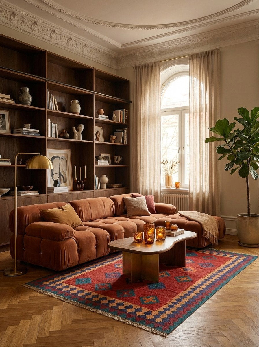 Kelim Gashgai — Handgefertigt, 176x125 cm, Blau, 100% Virgin Wool | Back view