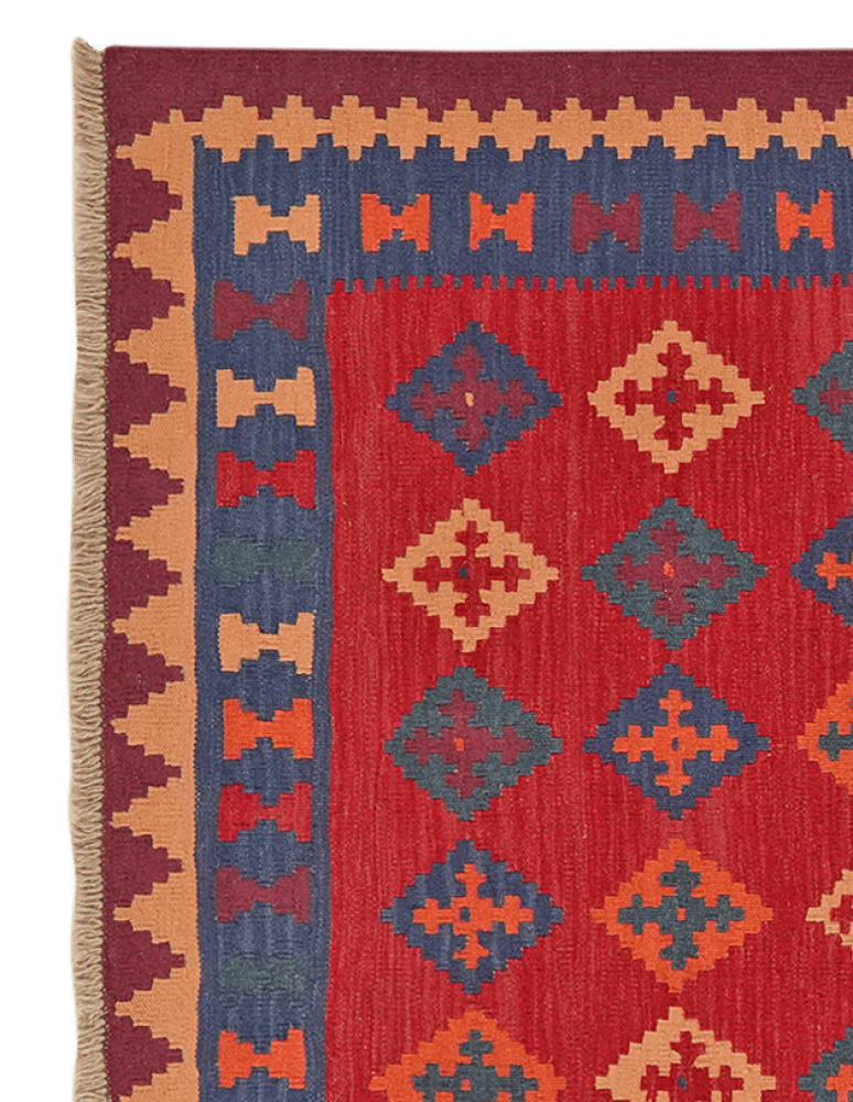 Kelim Gashgai — Handmade, 126x178 cm, Red, 100% Virgin Wool | View 3