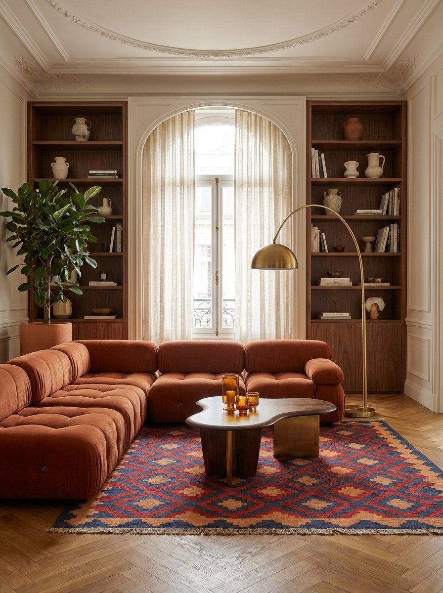 Kelim Gashgai — Handgefertigt, 182x129 cm, Beige, 100% Virgin Wool | Back view