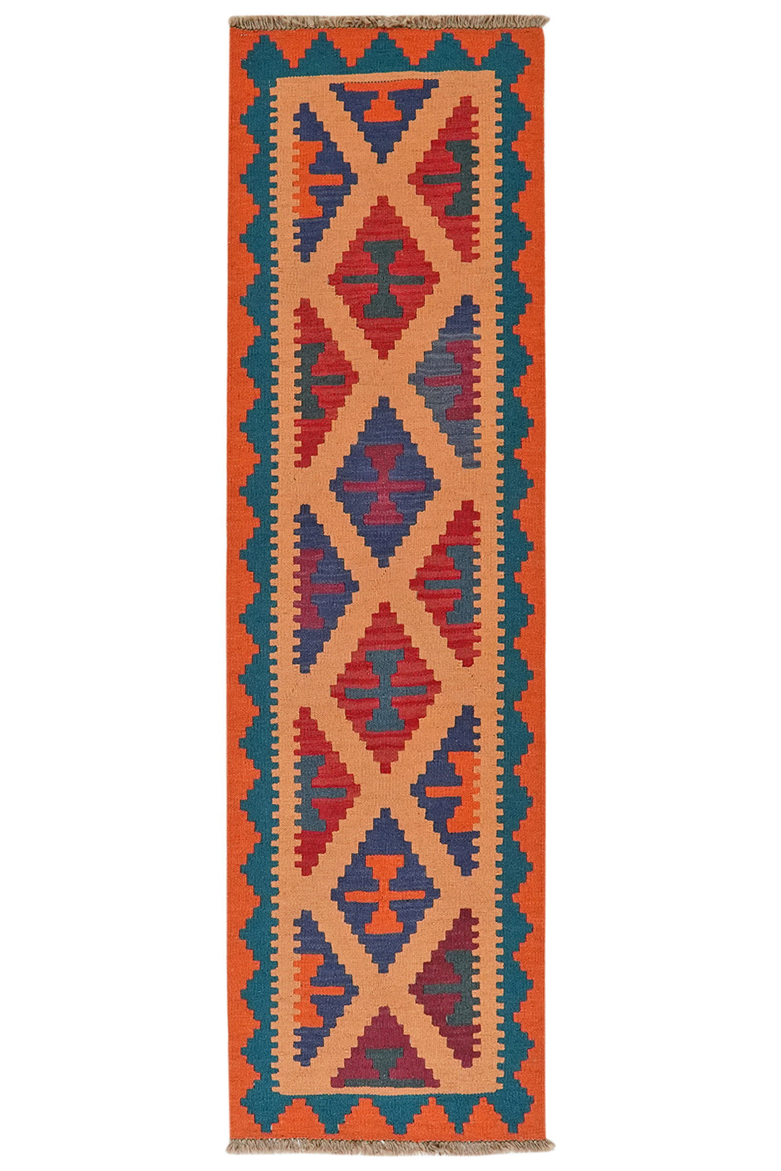 Kelim Gashgai — Handgefertigt, 196x57 cm, Blau, 100% Virgin Wool | Main view