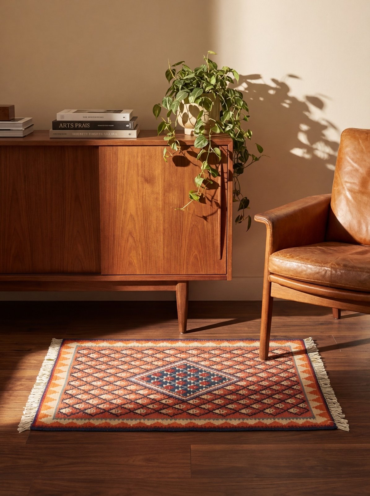 Kelim Senneh — Handmade, 62x85 cm, Red, 100% Virgin Wool | Back view