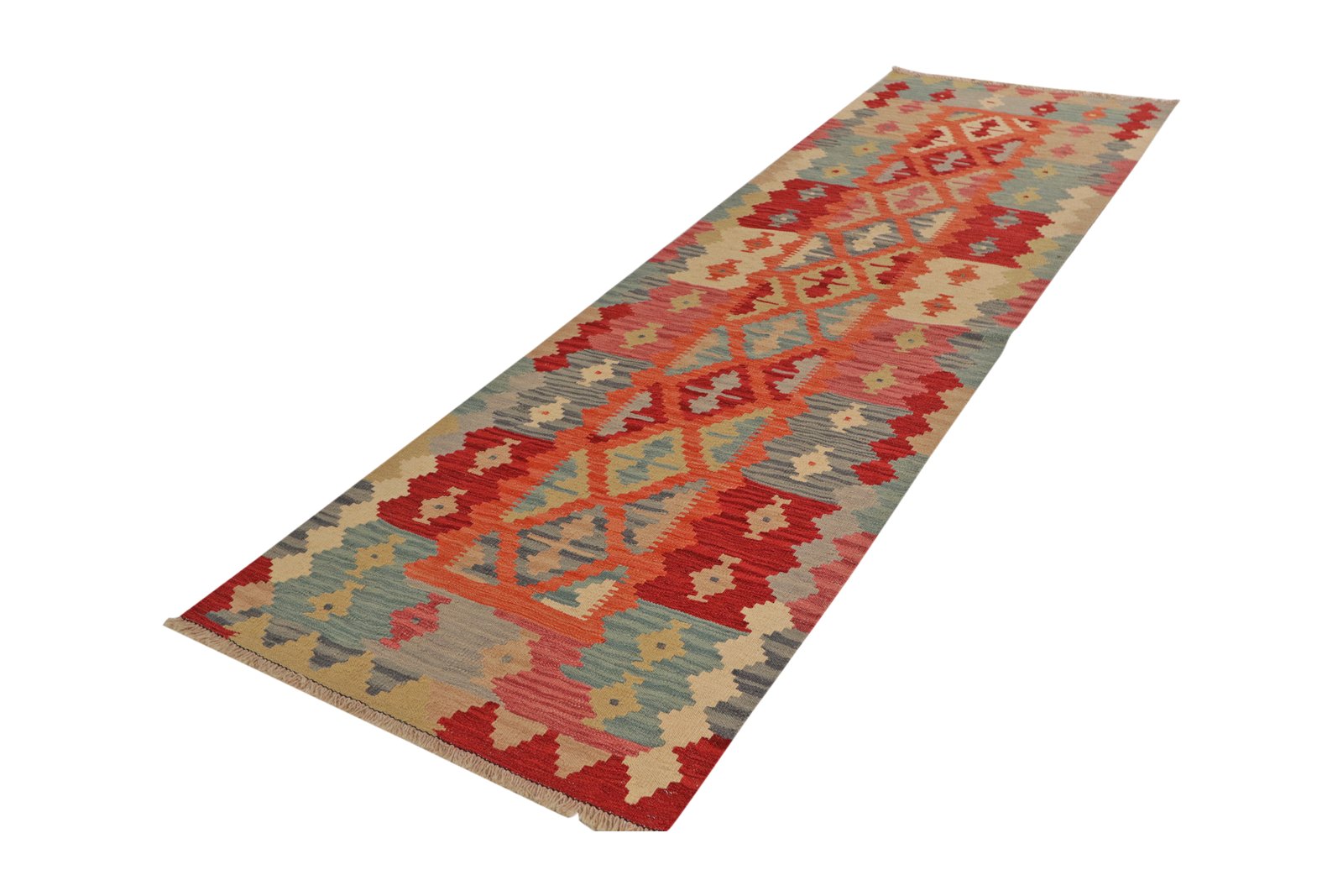 Kelim Gashgai — Handmade, 86x287 cm, Orange, 100% Virgin Wool | View 5
