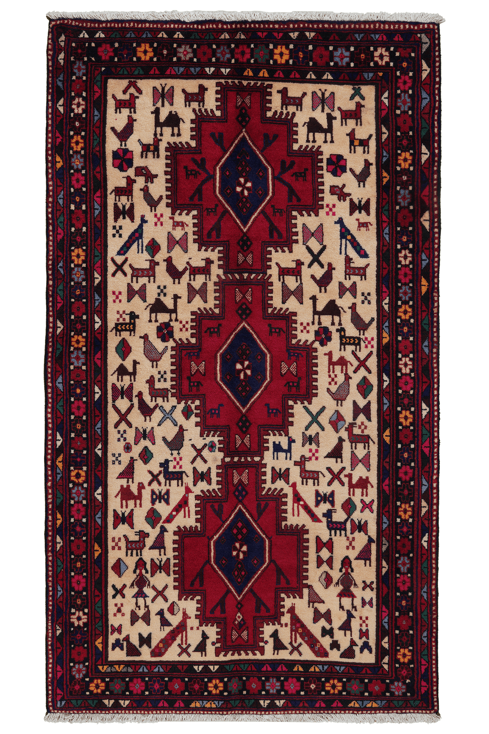 Afshar — Hand-knotted, 112x198 cm, Beige, 100% Virgin Wool | Main view