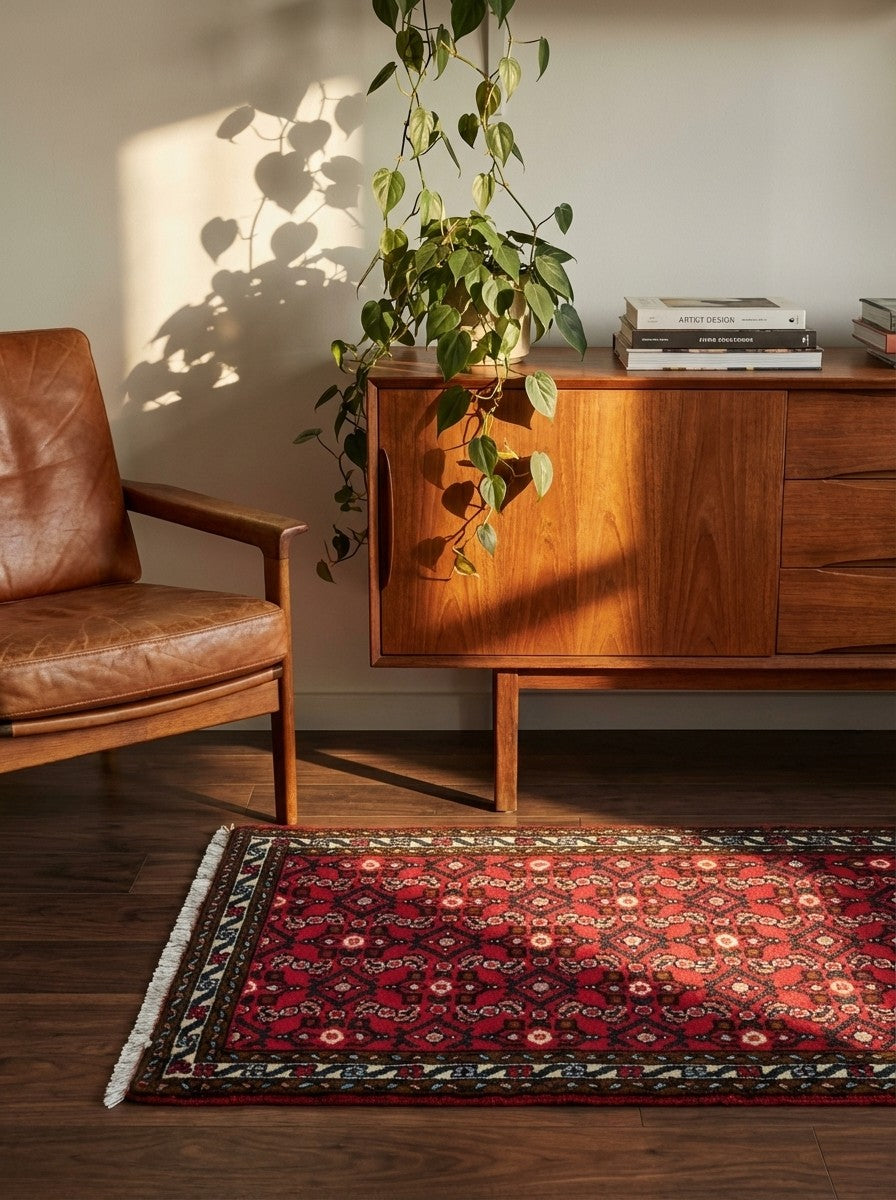 Hosseinabad — Hand-knotted, 65x119 cm, Red, 100% Virgin Wool | Back view