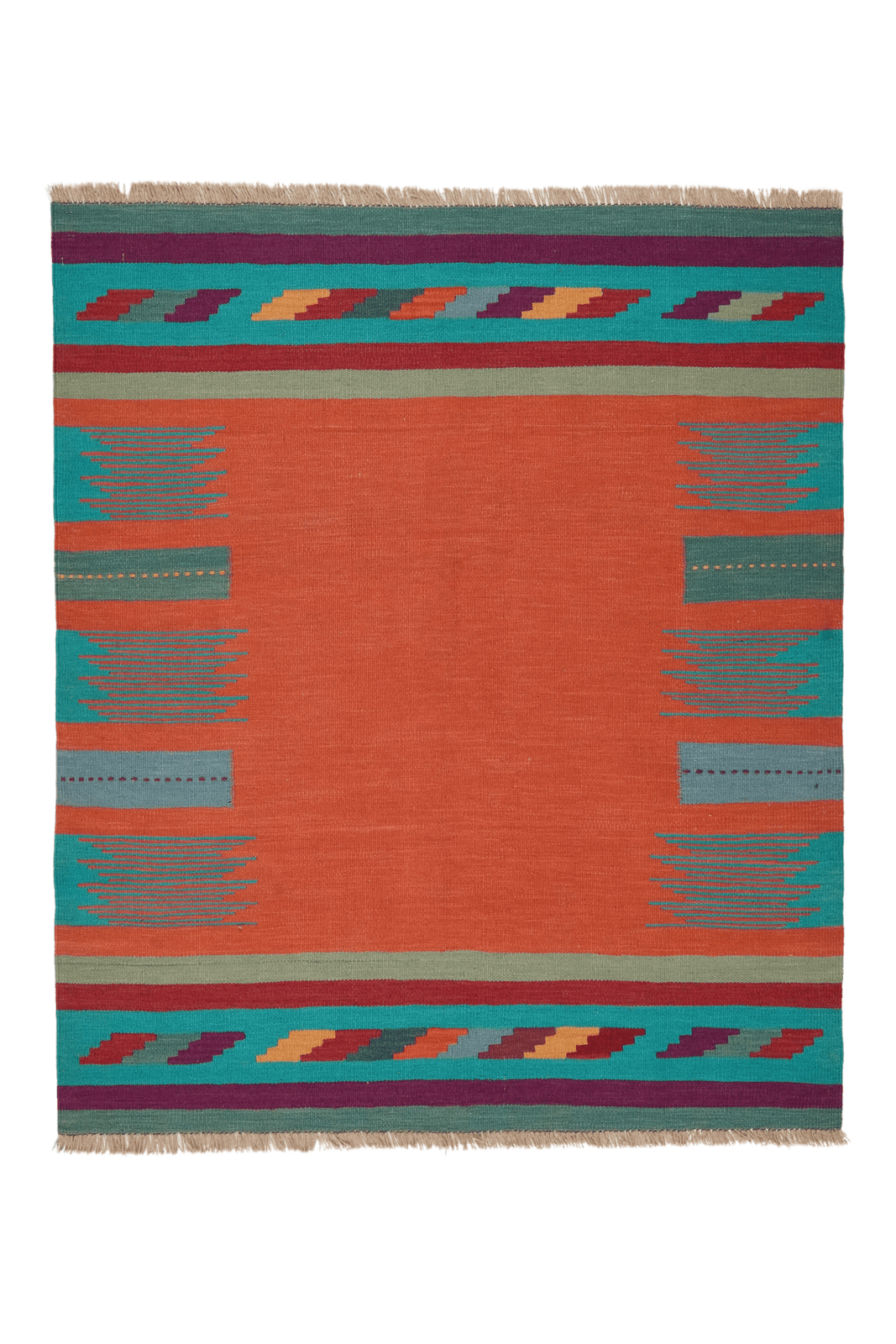 Kelim Gashgai — Handmade, 127x151 cm, Red, 100% Virgin Wool | Main view