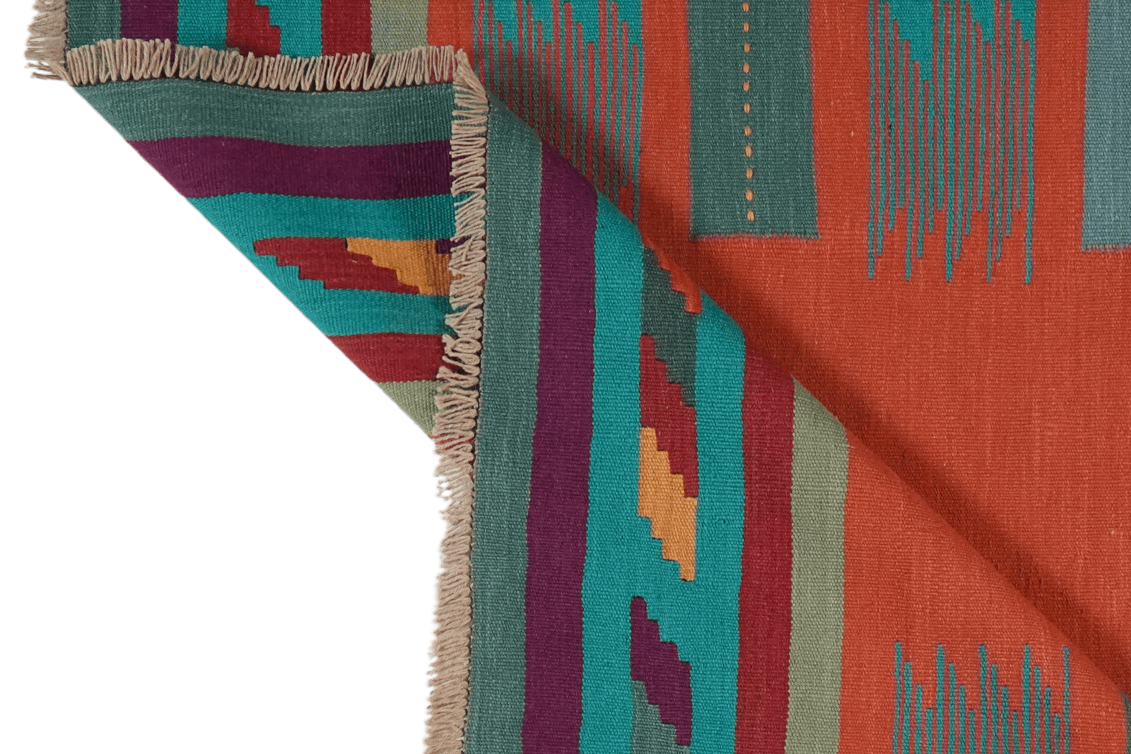 Kelim Gashgai — Handmade, 127x151 cm, Red, 100% Virgin Wool | View 7