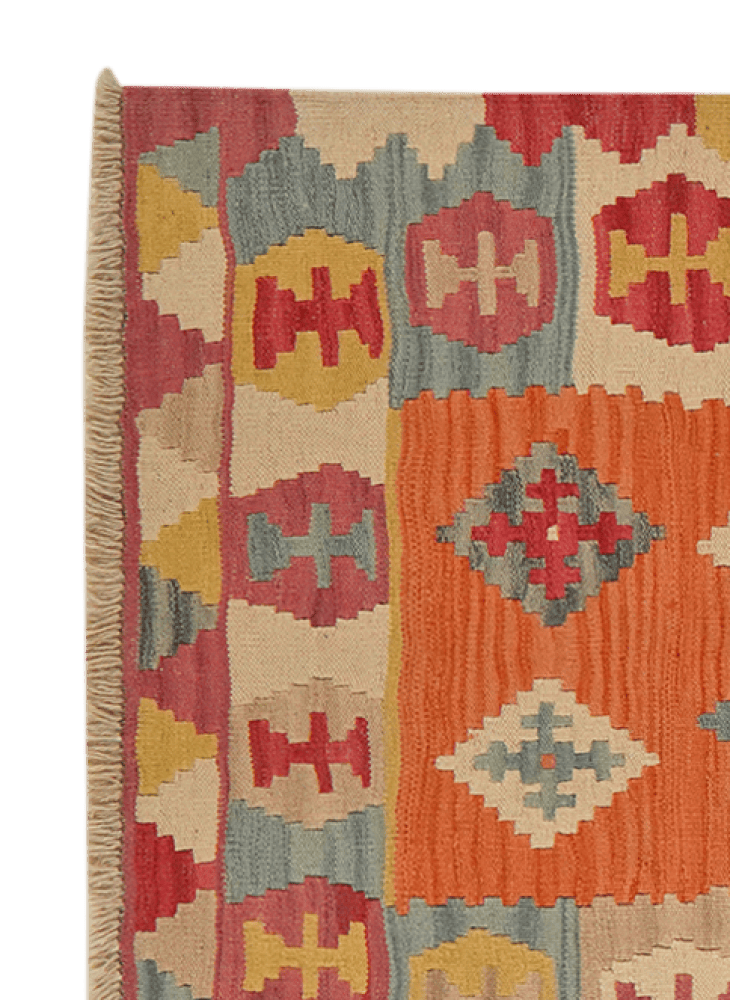 Kelim Gashgai — Handmade, 90x297 cm, Orange, 100% Virgin Wool | View 3
