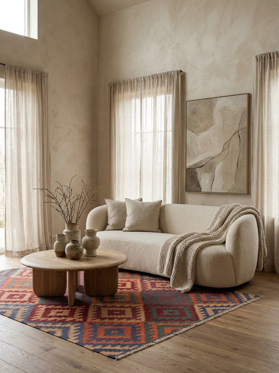 Kelim Gashgai — Handgefertigt, 197x152 cm, Bunt, 100% Virgin Wool | Detail view