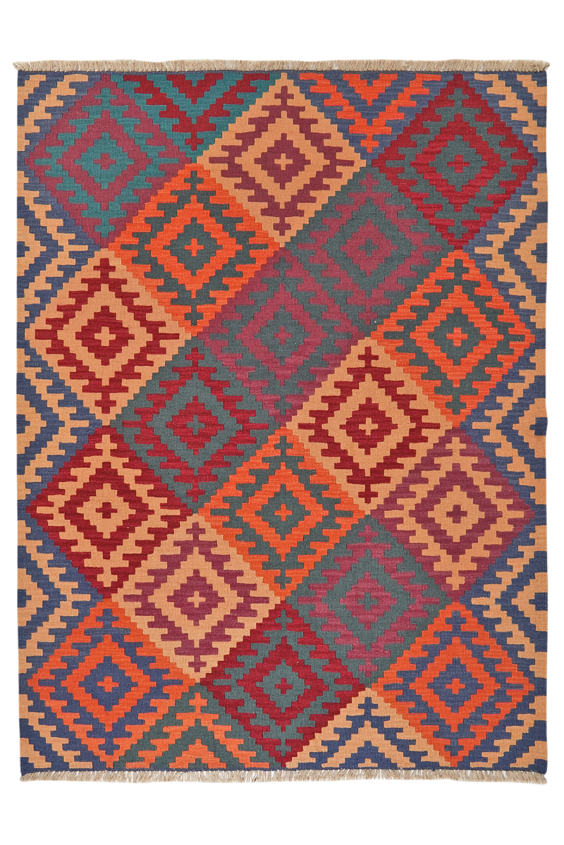 Kelim Gashgai — Handgefertigt, 197x152 cm, Bunt, 100% Virgin Wool | Main view