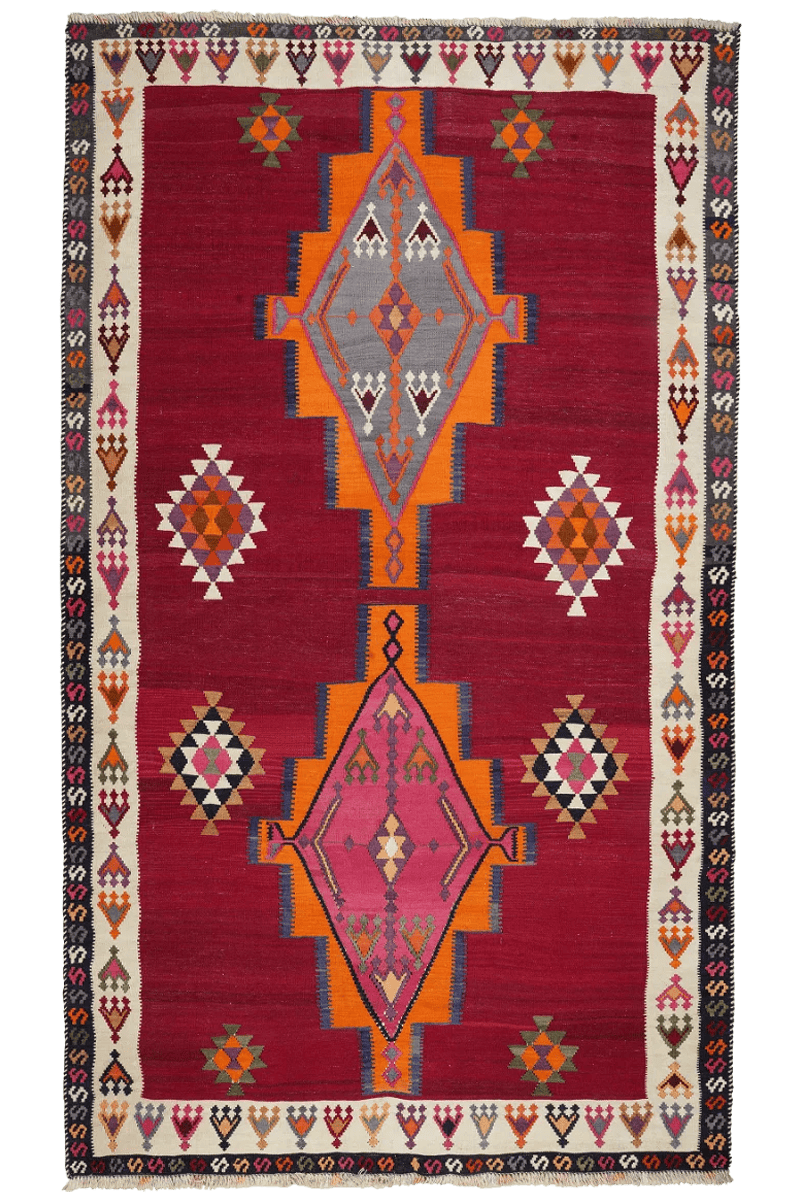 Kelim Gashgai Old — Handmade, 150x257 cm, Red, 100% Virgin Wool | Main view