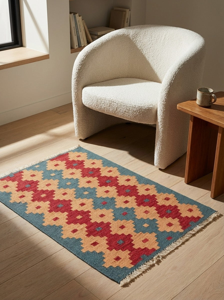 Kelim Gashgai — Handmade, 61x86 cm, Multicolor, 100% Virgin Wool | Detail view