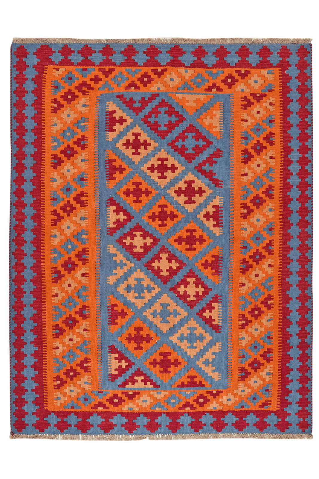 Kelim Gashgai — Handmade, 159x202 cm, Blue, 100% Virgin Wool | Main view