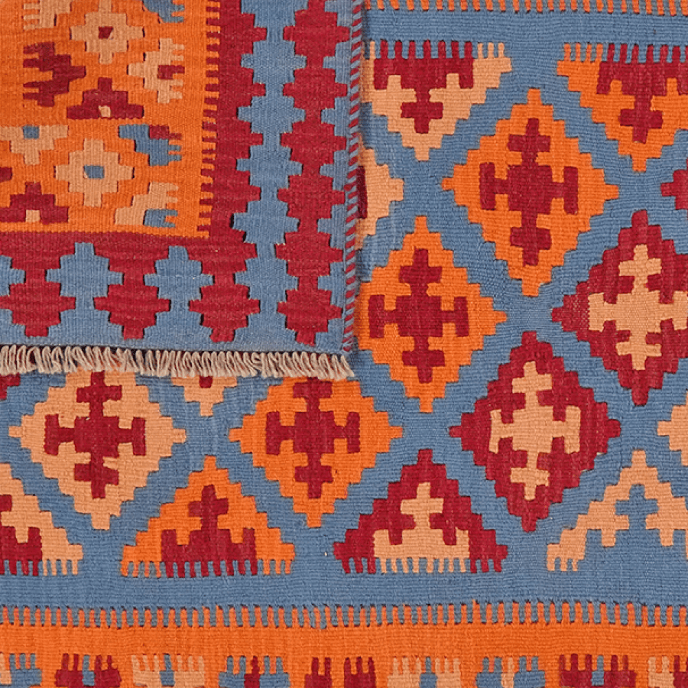 Kelim Gashgai — Handmade, 159x202 cm, Blue, 100% Virgin Wool | View 6