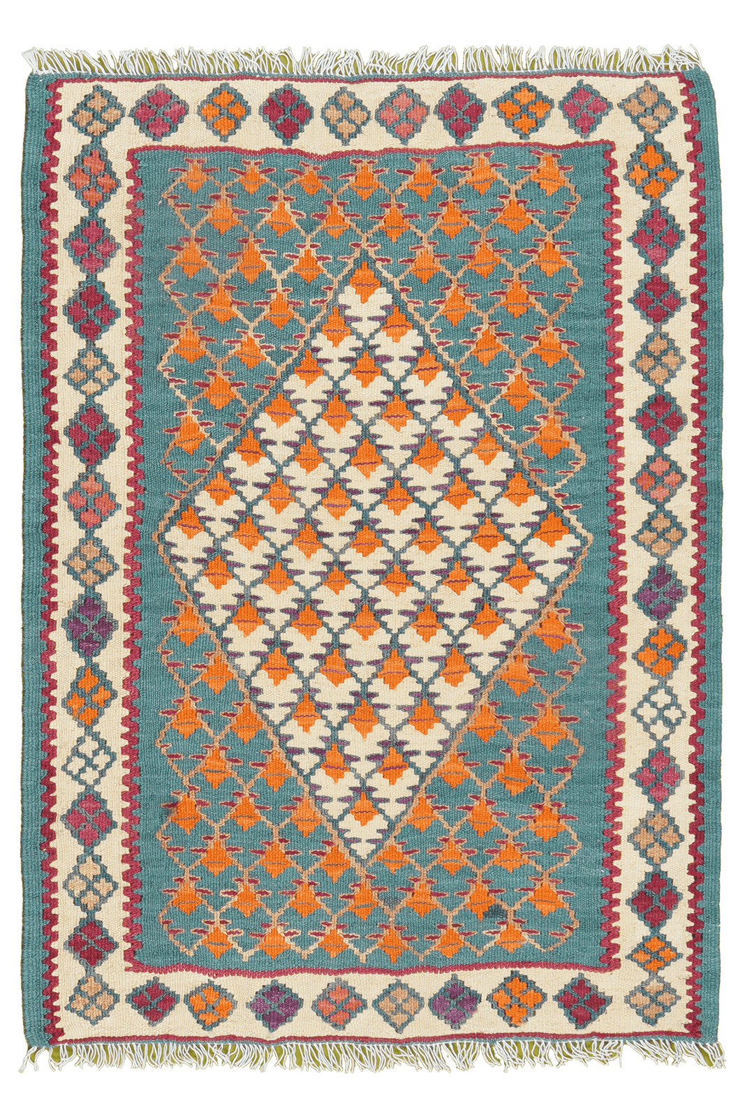 Kelim Senneh — Handmade, 63x87 cm, Green, 100% Virgin Wool | Main view