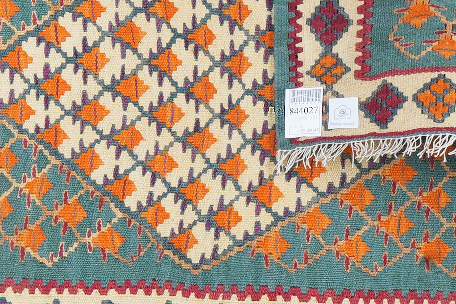 Kelim Senneh — Handmade, 63x87 cm, Green, 100% Virgin Wool | View 5