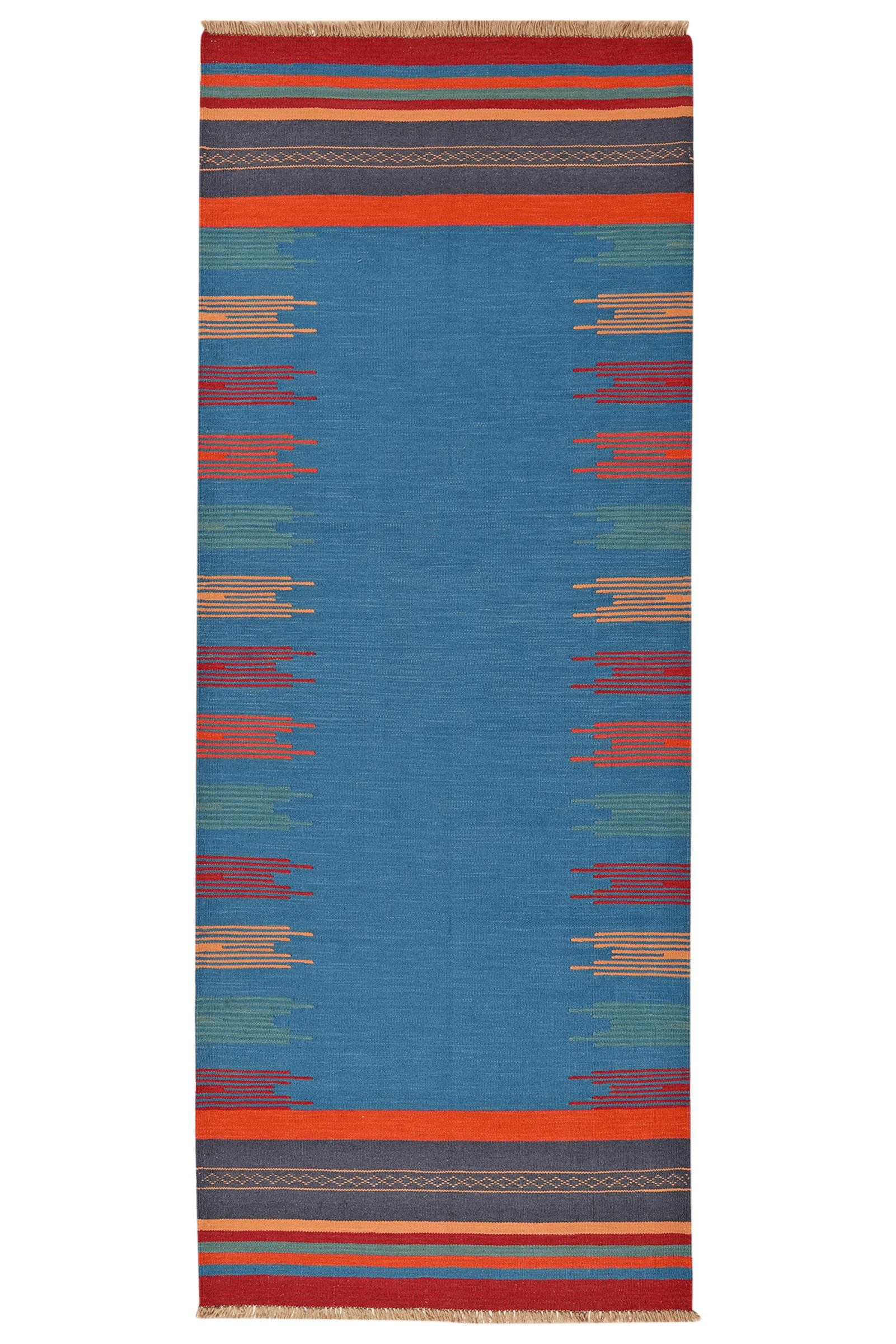 Kelim Gashgai — Handmade, 101x255 cm, Blue, 100% Virgin Wool | Main view