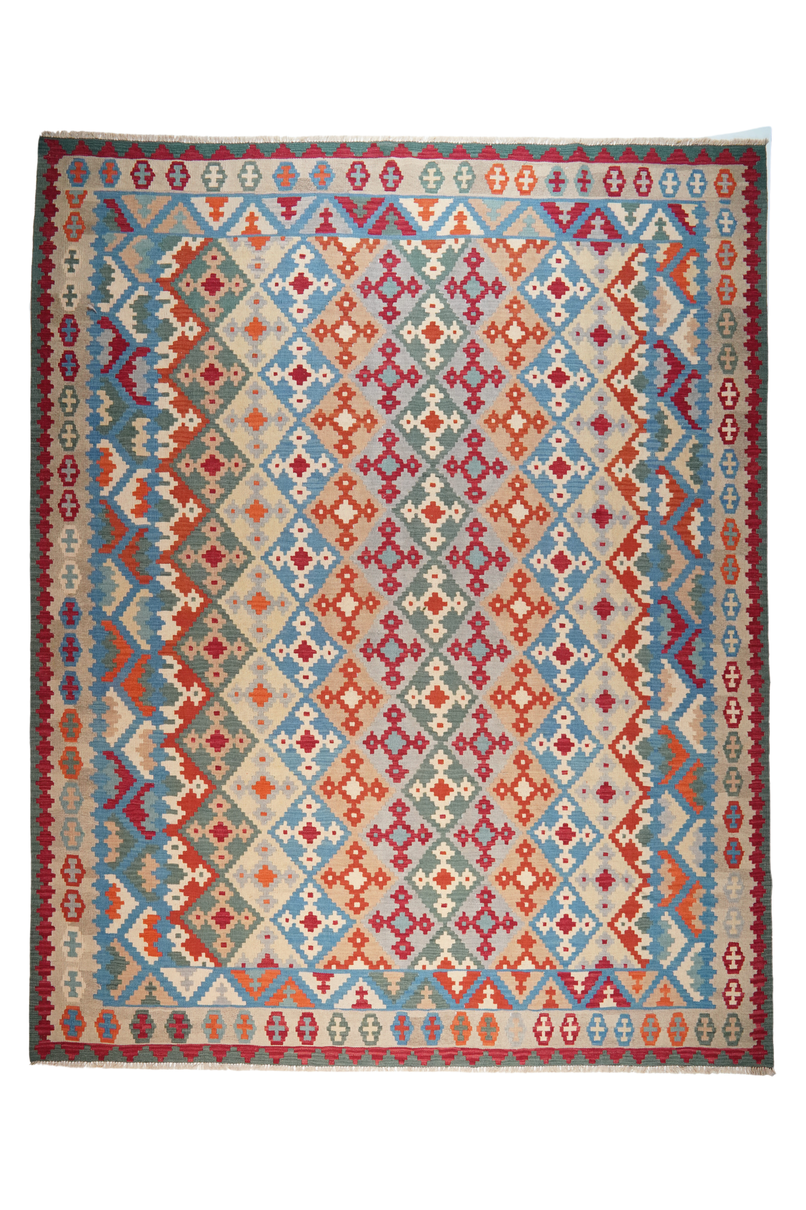 Kelim Gashgai — Handgefertigt, 377x300 cm, Beige, 100% Virgin Wool | Main view