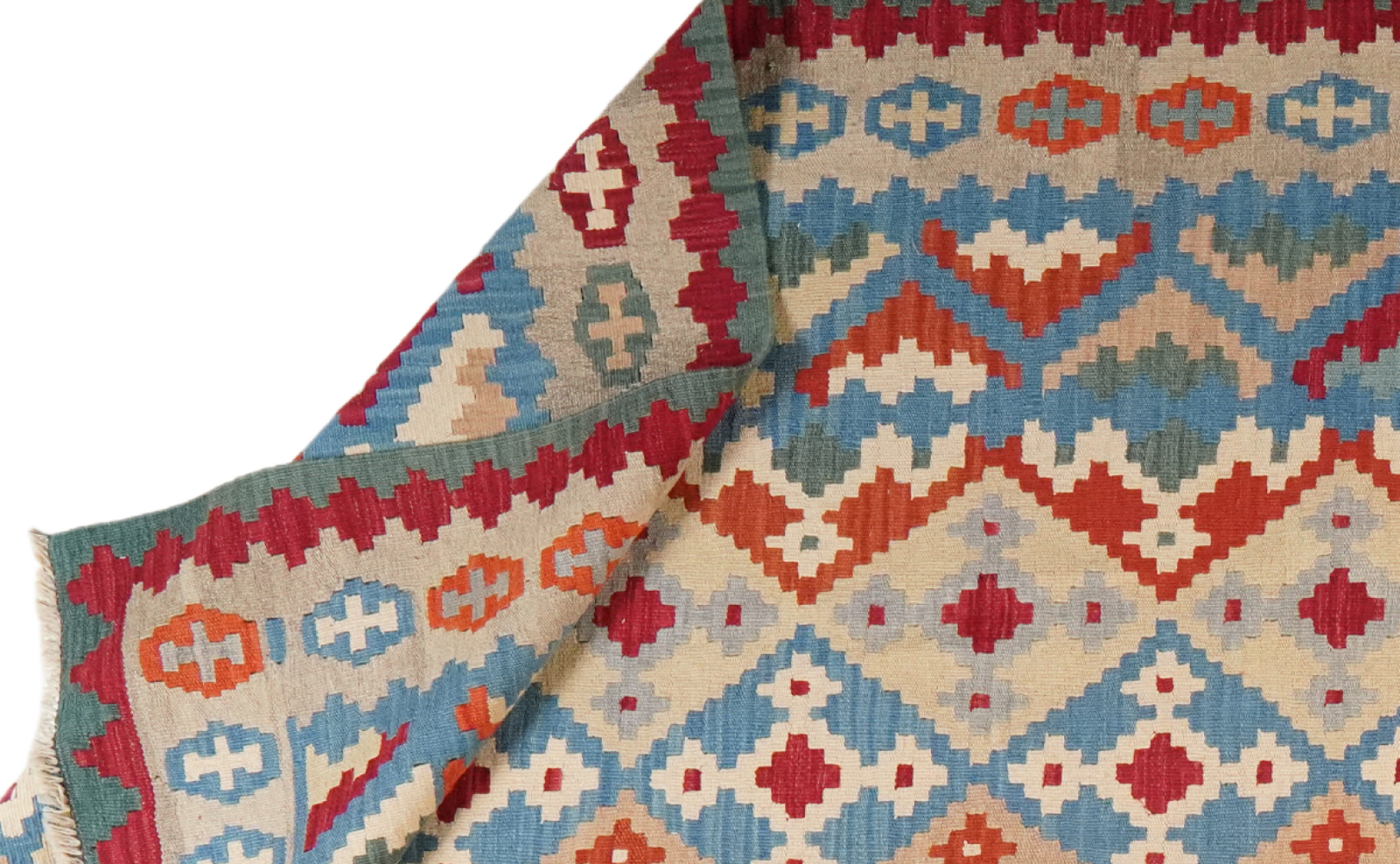 Kelim Gashgai — Handgefertigt, 377x300 cm, Beige, 100% Virgin Wool | View 6