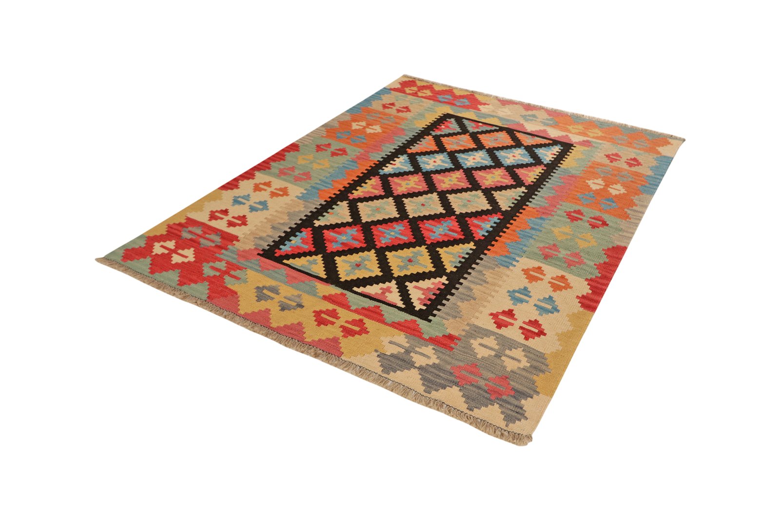 Kelim Gashgai — Handmade, 145x191 cm, Black, 100% Virgin Wool | View 5