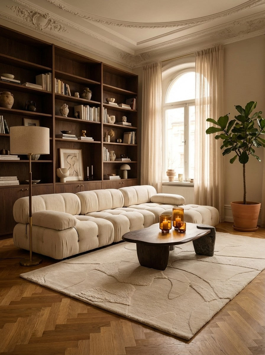 Desert Dune — Hand-knotted, 120x180 cm, Beige, 100% Virgin Wool | Back view