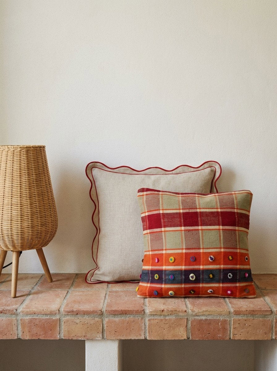 Kelim Kissen — Handgefertigt, 65x65 cm, Bunt, 100% Virgin Wool | Back view