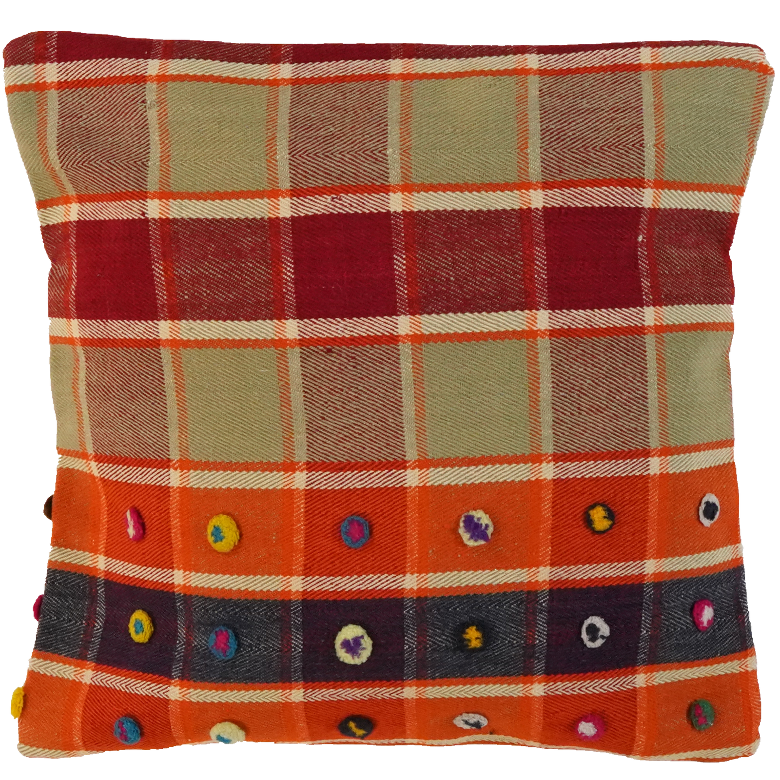 Kelim Kissen — Handgefertigt, 65x65 cm, Bunt, 100% Virgin Wool | Main view