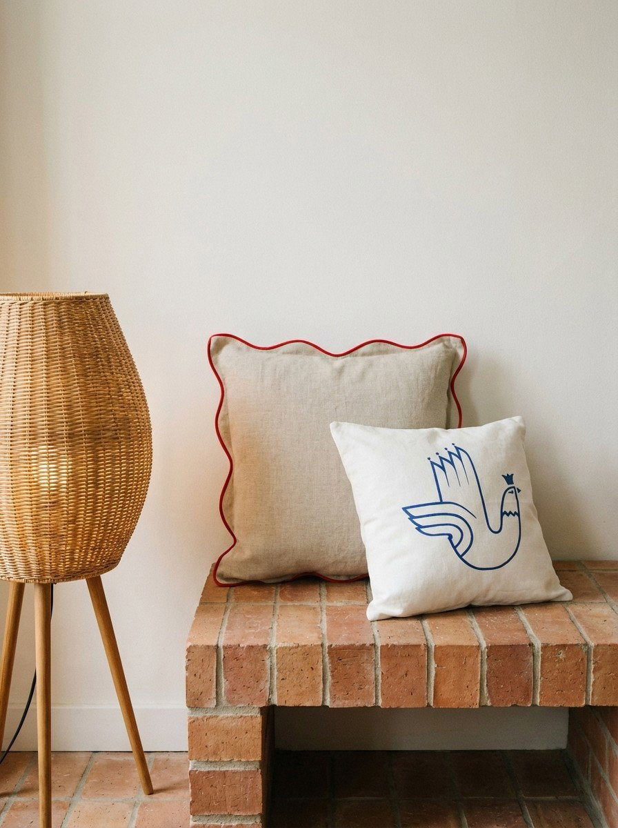 Kelim Kissen — Handgefertigt, 50x50 cm, Beige, 100% Virgin Wool | Detail view