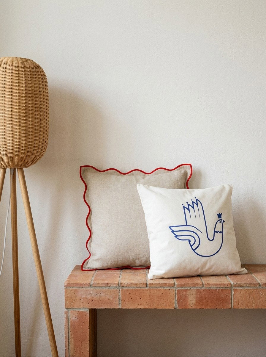 Kelim Kissen — Handgefertigt, 50x50 cm, Beige, 100% Virgin Wool | Detail view