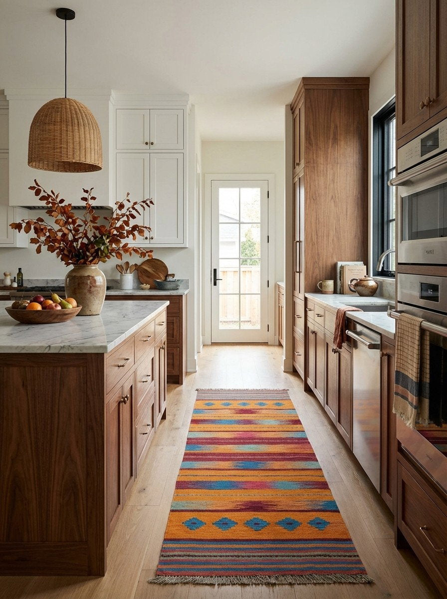 Kelim Gashgai — Handgefertigt, 212x66 cm, Bunt, 100% Virgin Wool | Back view