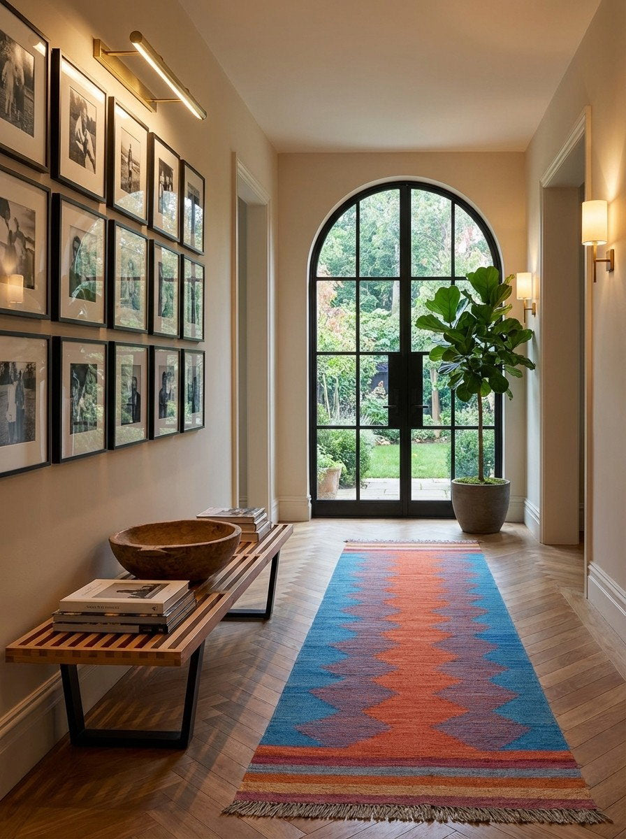 Kelim Gashgai — Handgefertigt, 198x60 cm, Bunt, 100% Virgin Wool | Detail view