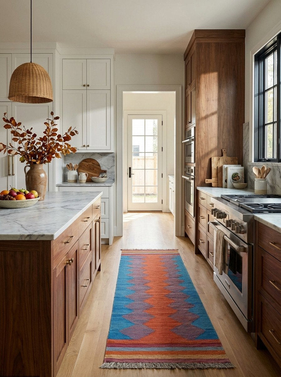 Kelim Gashgai — Handgefertigt, 198x60 cm, Bunt, 100% Virgin Wool | Back view