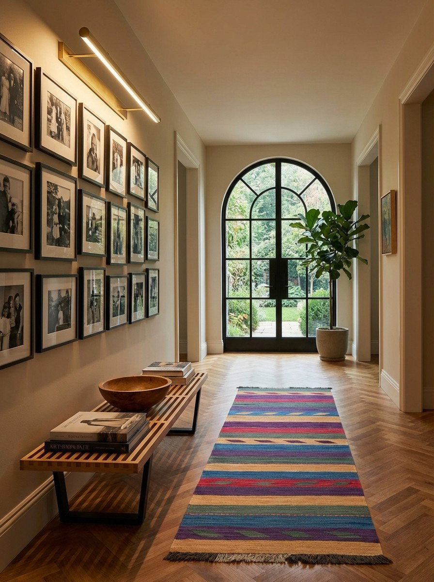 Kelim Gashgai — Handgefertigt, 203x64 cm, Bunt, 100% Virgin Wool | Detail view