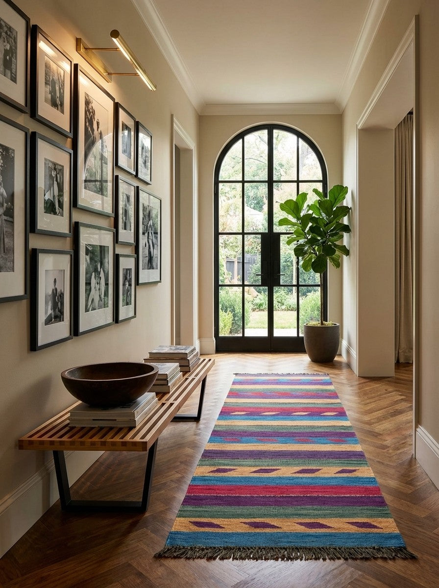 Kelim Gashgai — Handmade, 60x196 cm, Multicolor, 100% Virgin Wool | Detail view