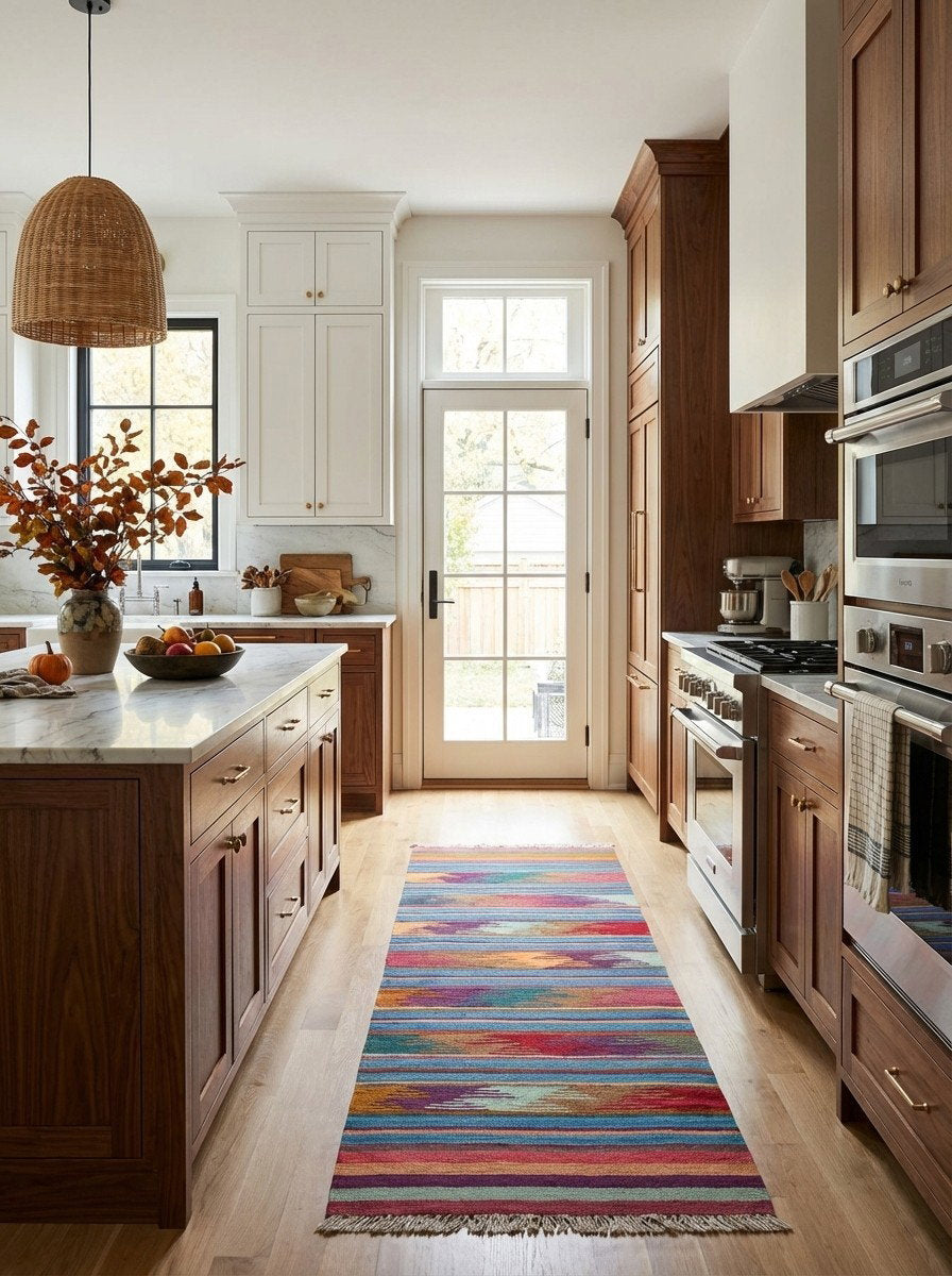 Kelim Gashgai — Handgefertigt, 193x59 cm, Bunt, 100% Virgin Wool | Back view